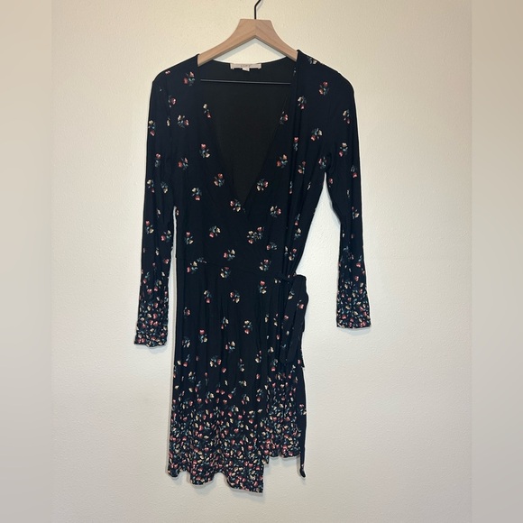 LOFT Black Floral Long Sleeve Wrap Dress - Picture 3 of 9